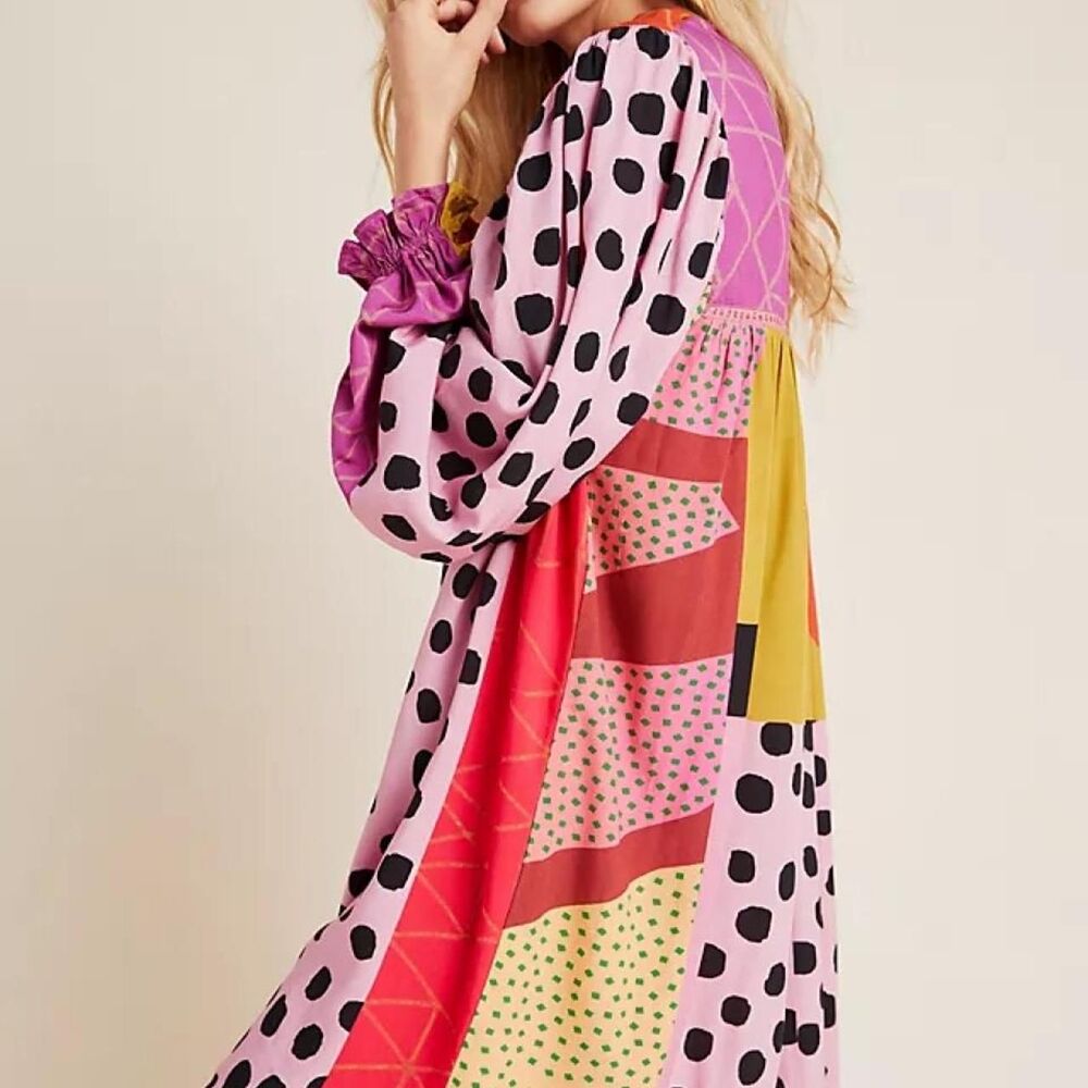 Anthropologie Colorful Pink Mini Shift Long Sleeve Bl-nk Miranda Tunic Dress L